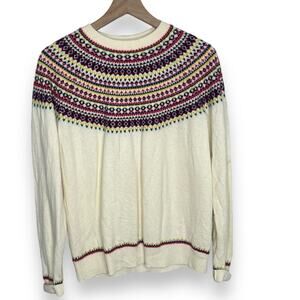 Takeo Kikuchi Fair Isle Nordic Cream Sweater Size Large 3 Super soft Crew Neck